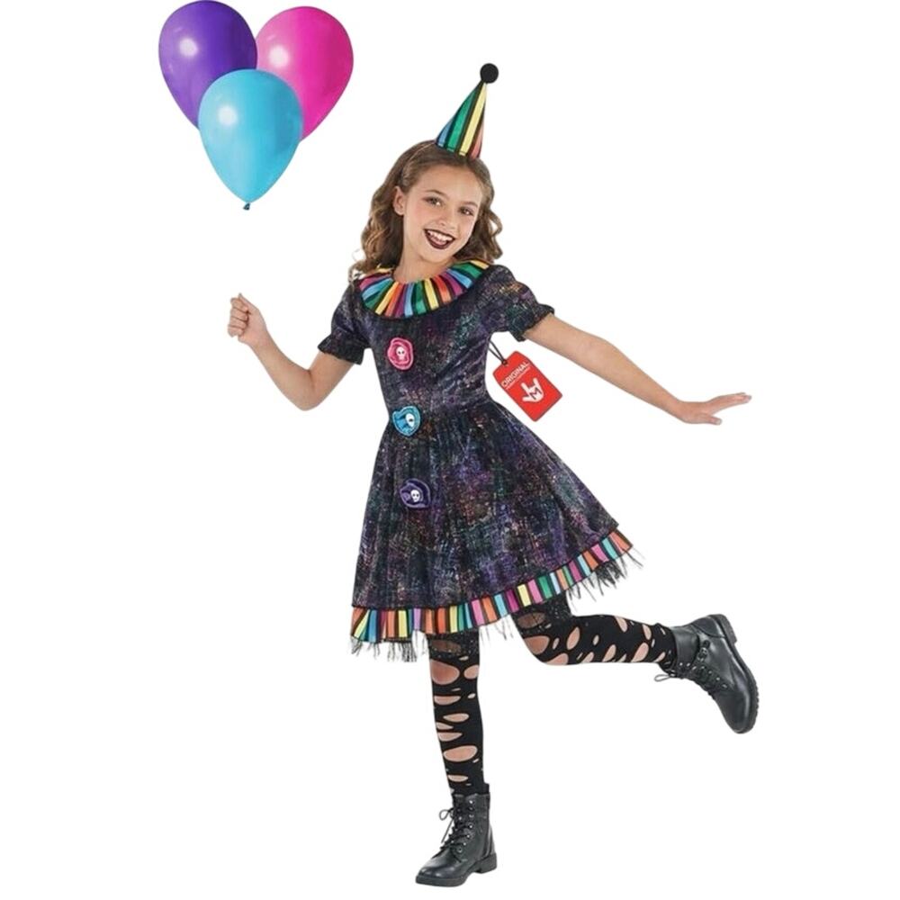 New black rainbow Morph Clown circus Costume Creepy Halloween girls medium